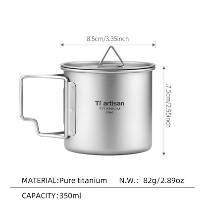 Tiartisan Outdoor Titanium Lightweight Portable Tea Coffee Cup Folding Handle Camping Water Mug for Hiking Travelling