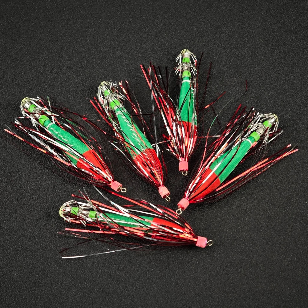 Ackibbik 5pcs Glow Squid Jig Hook Squid Umbrella Hook Shrimp Fishing Lures Saltwater Cuttlefish Octopus Lures