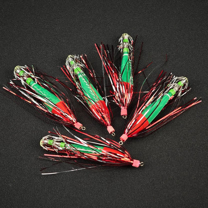 Ackibbik 5pcs Glow Squid Jig Hook Squid Umbrella Hook Shrimp Fishing Lures Saltwater Cuttlefish Octopus Lures