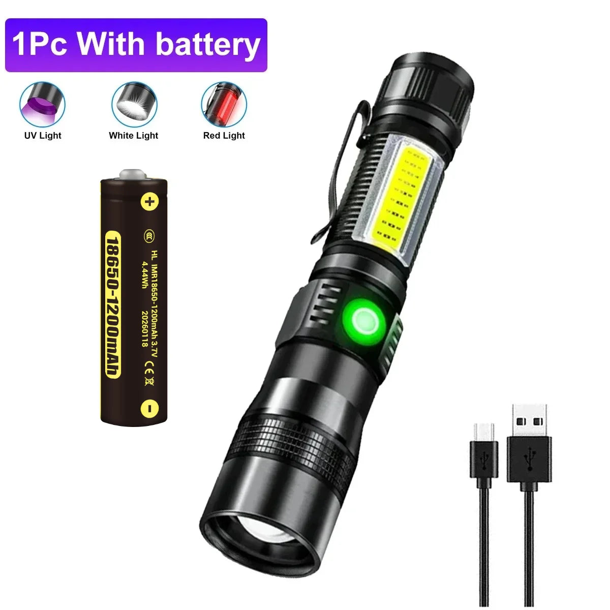 UV Light & Strong Light Flashlight USB Rechargeable Camping Lantern Pets Urine Stains Black Light Led Ultraviolet Torch Lamp