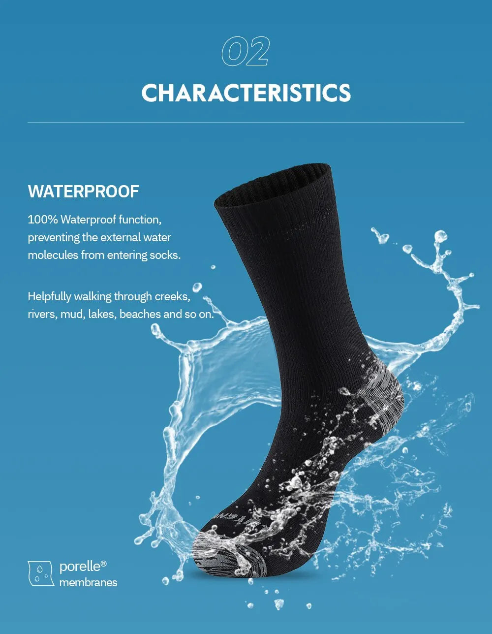 Waterproof Socks for Men Warm Snow Thermal Sports Sock PORELLE MEMBRANES Snowboard Cycling Ski Bicycle Winter Black Blue