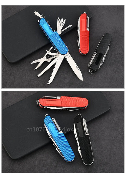 11 IN 1 Multi-purpose Knife Multitools Stainless Steel Folding Knife Wood Handle Outdoor Keychain Pocket Knife Tools