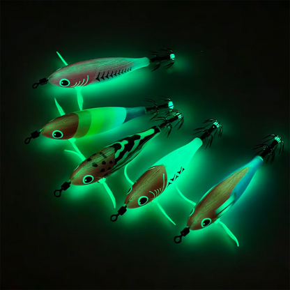 Horizontal Glow Squid Jigs with Double Hooks (5 Pack)