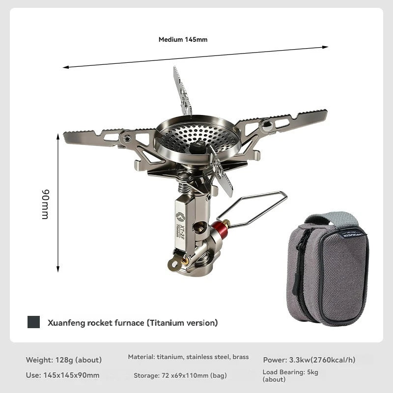 CAMPINGMOON XT-2F Xuanfeng Titanium Rocket Stove Portable Mini Camping Gas Burner Stable Voltage Output Outdoor Cooking Furnace