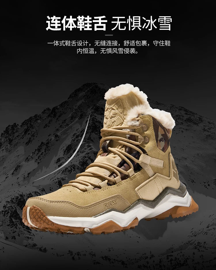 RAX Hiking Boots Men Waterproof Winter Snow Boots Fur lining Lightweight Trekking Shoes Warm Outdoor Sneakers Mountain Boots Men