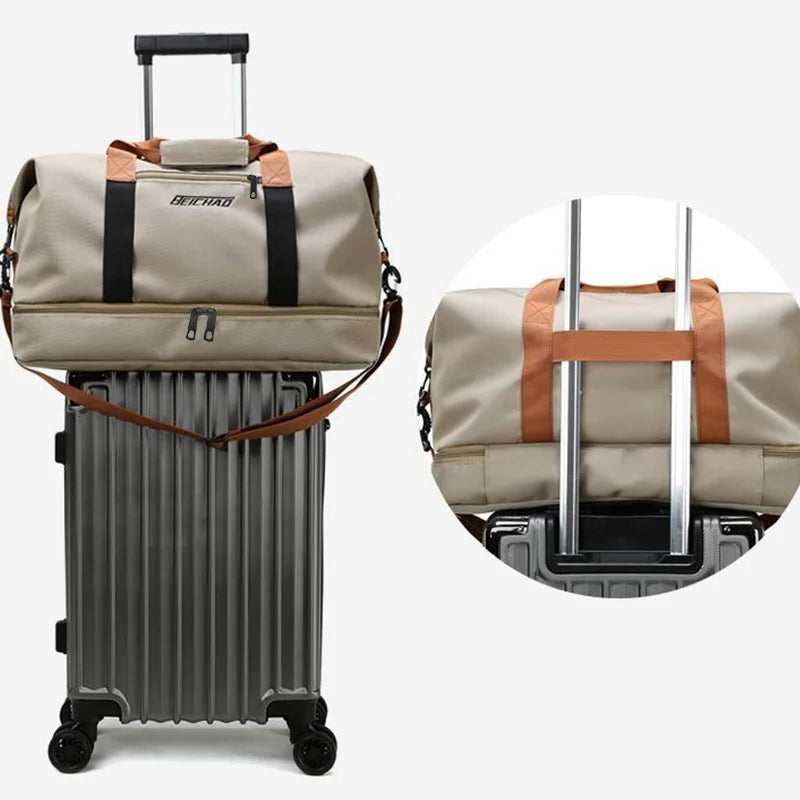 Large Capacity Travel Bag, Dry Wet Separation Design, Foldable Waterproof Gym Bag,Shoe Compartment, Ideal for Outdoor Activities