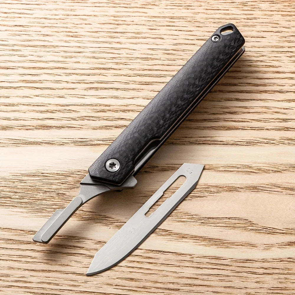 Carbon fiber folding surgical knife, sharp paper cutting knife, camping, unboxing, outdoor portable carving tool, 60 blade