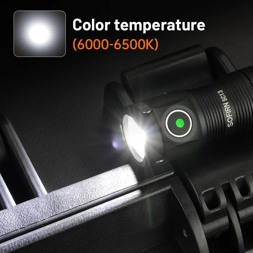 Sofirn Mini SC13 SST40 LED 1300lm Tactical 18350 Rechargeable Flashlight 6000K Keychain Light with Magnetic