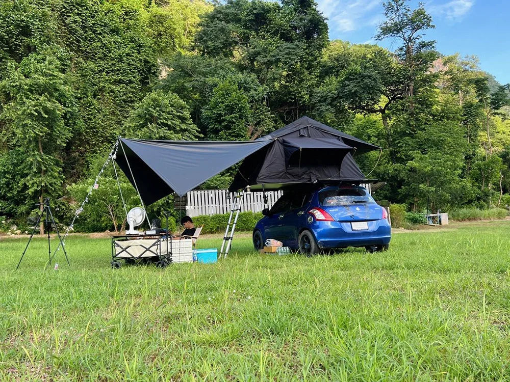 SUV Car Side Awning Tarp Black Coating Waterproof UV Protection Suction Cup Shelter Tent Camping Touring Outdoor Shade Manta Ray