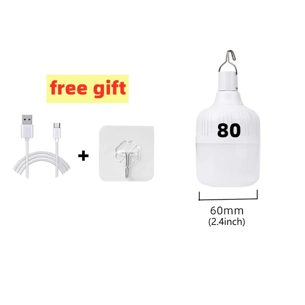 1PC USB Rechargeable 60W LED Camping Light Bulb Hanging Hook Emergency Lantern Portable Tent Lamp Outdoor Camping Night Market