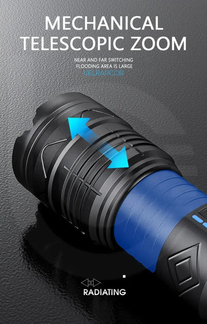 20000LM Super Bright Tactical Flashlight 100W GT60 Long Range Powerful LED Torch USB Rechargeable Using 4 181350A Batteries