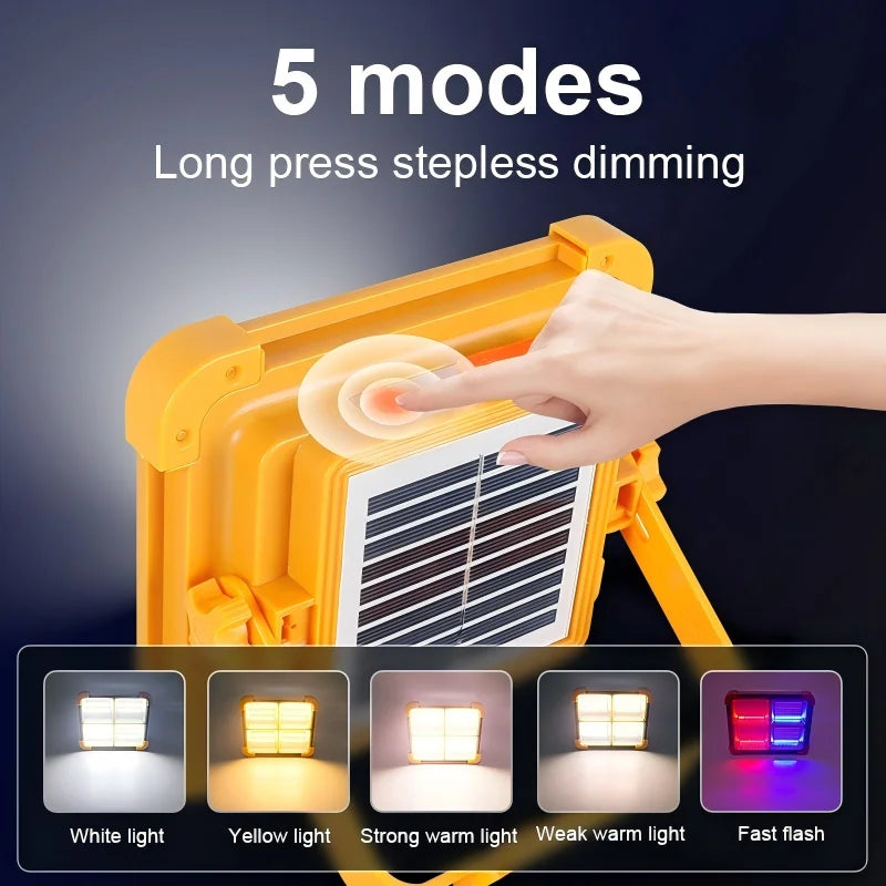 Portable Solar Flood Light LED Lantern Rechargeable Camping Lamp USB Charging Power Bank IP66 Waterproof Outdoor Tent Light