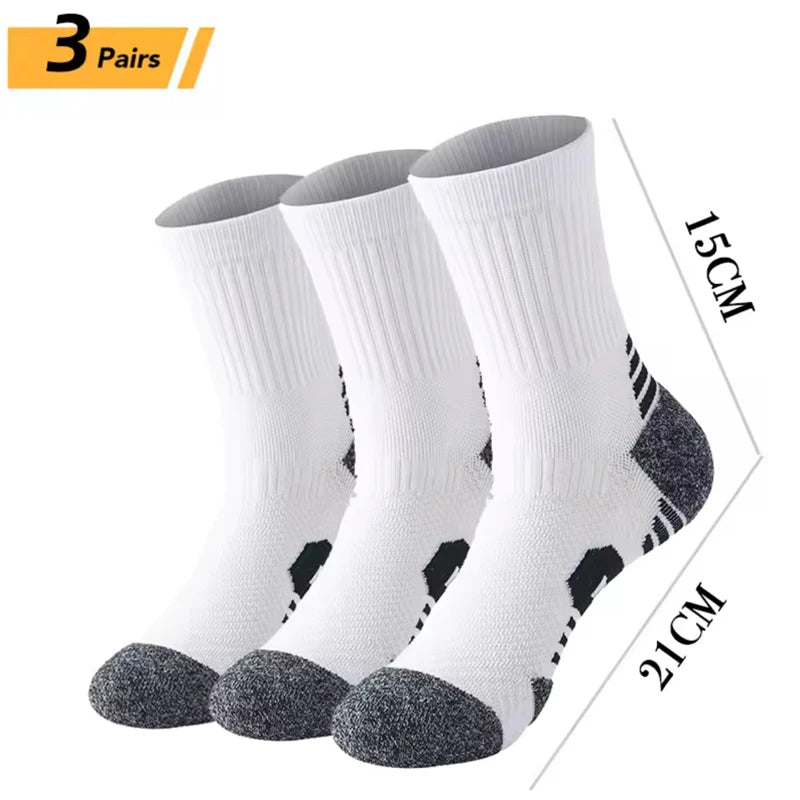 3 Pairs Men's Athetic Socks Sports Breathable Outdoor Running Compression Socks Traning Long Black White  BLUE Stretch Socks