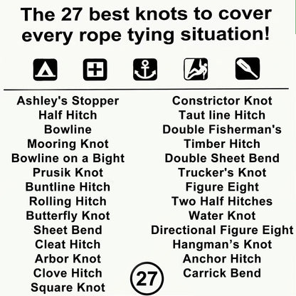 Waterproof Knot Tying Cards with Carabiner (27 Knots)