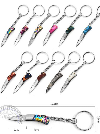 5cm Acrylic Mini Folding Knife Pendant Brass Wood Keychains Sharp Small Blade Portable Hanging Outdoor Camping Unboxing Knife