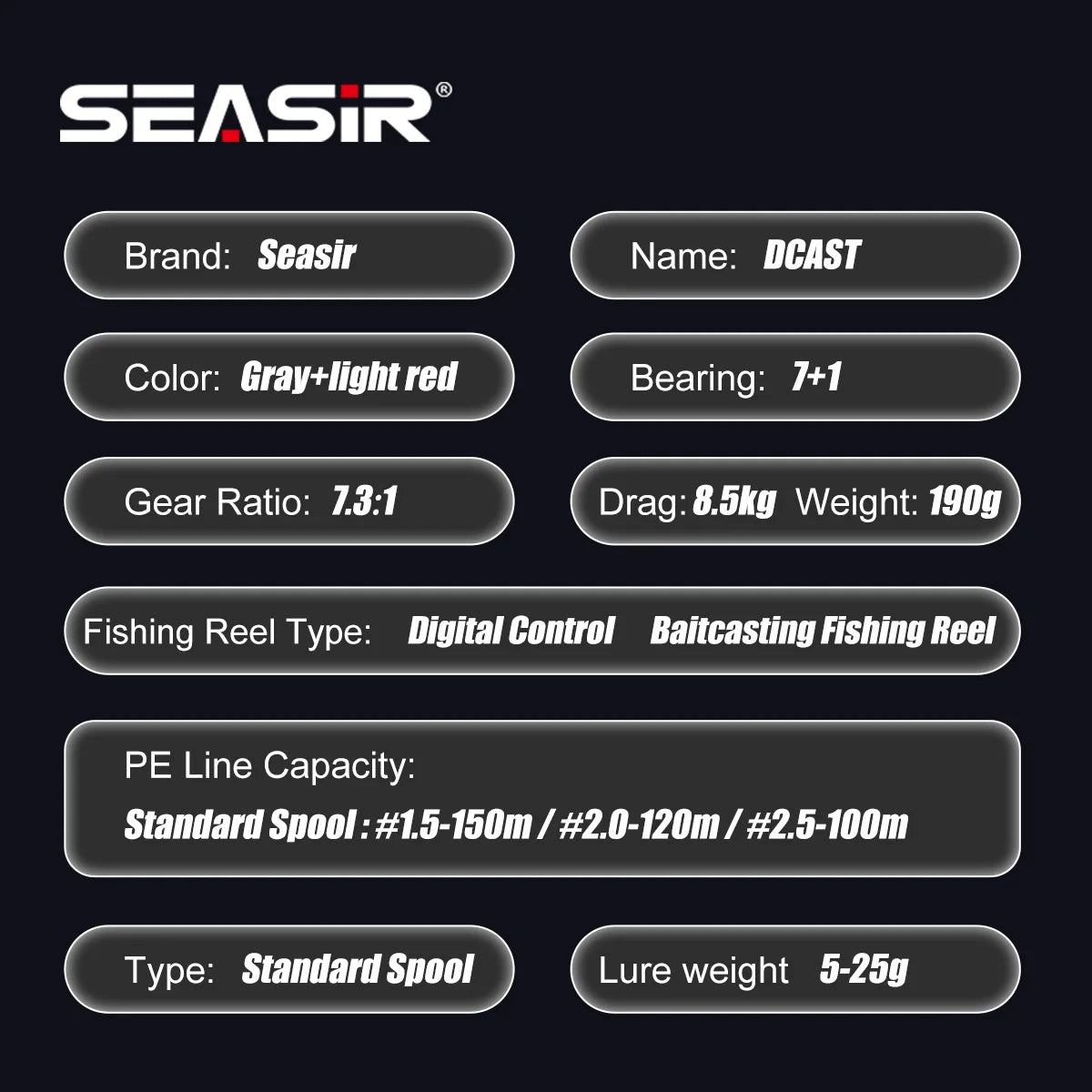 SEASIR DCAST Digital Control Baitcasting Reel with Smart Brake