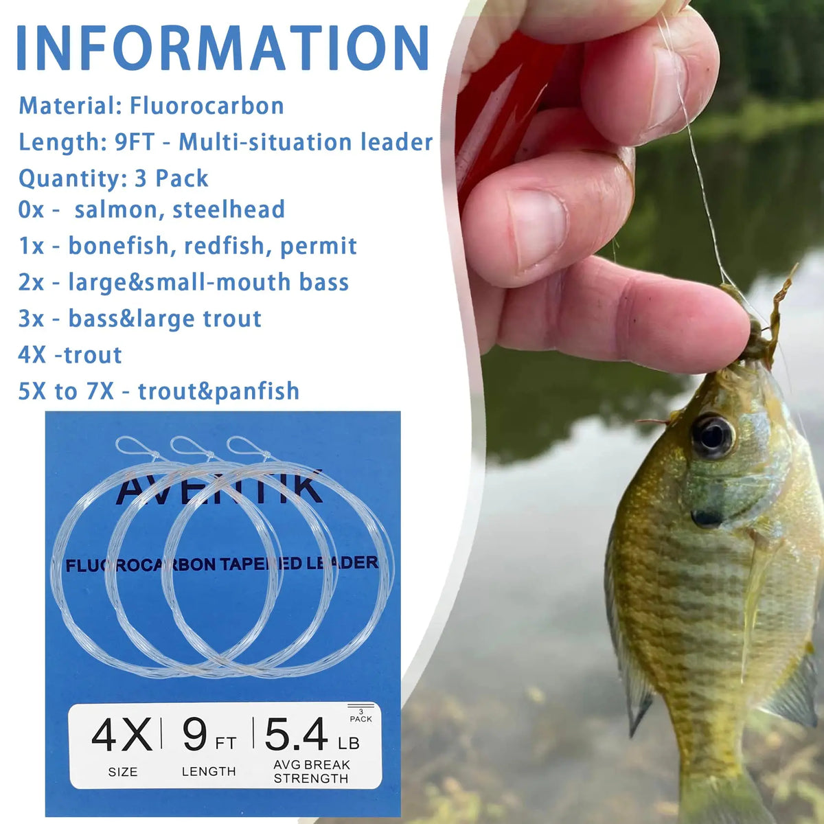 Aventik Premium Fluorocarbon Tapered Leaders 9ft (3 Pack)