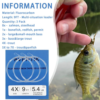 Aventik Premium Fluorocarbon Tapered Leaders 9ft (3 Pack)