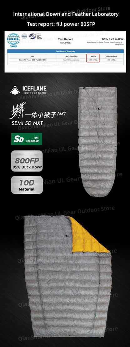 ICE Flame NXT 850FP Down Quilt Outdoor Camping Multifunctional Ultralight New Duck Down Quilt Waterproof Bottomless Sleeping Bag