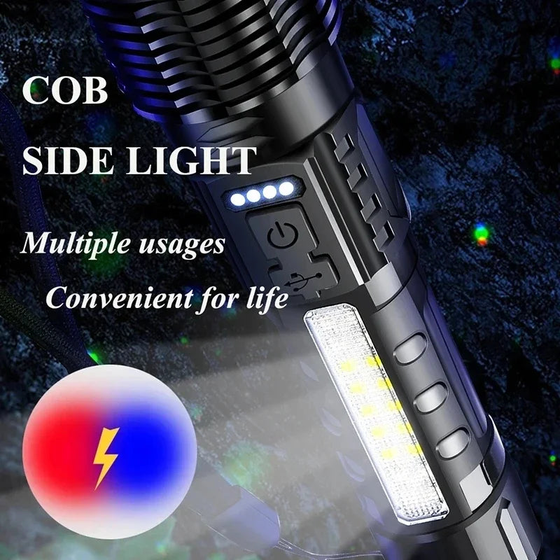 LED Flashlight Rechargeable Torch High Power Strong Light Flashlight Long Range Tactical Zoom Lamp Outdoor Camping Lantern