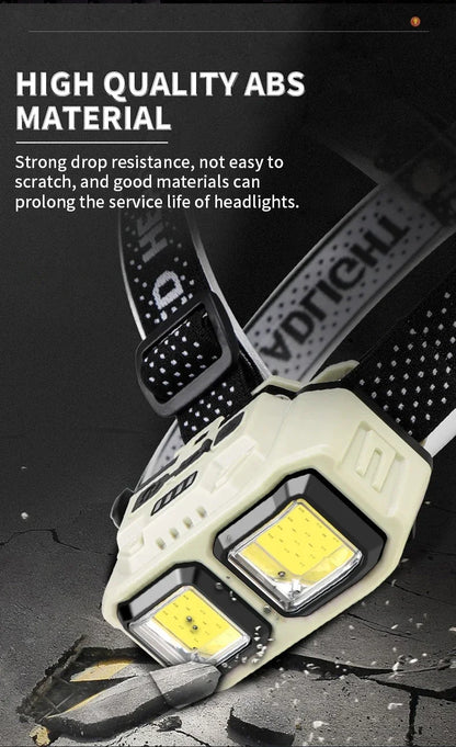 COB LED Powerful Headlamp USB Rechargeable Head Torch USB Rechargeable Waterproof Outdoor Camping Fishing Hunting Search Lantern