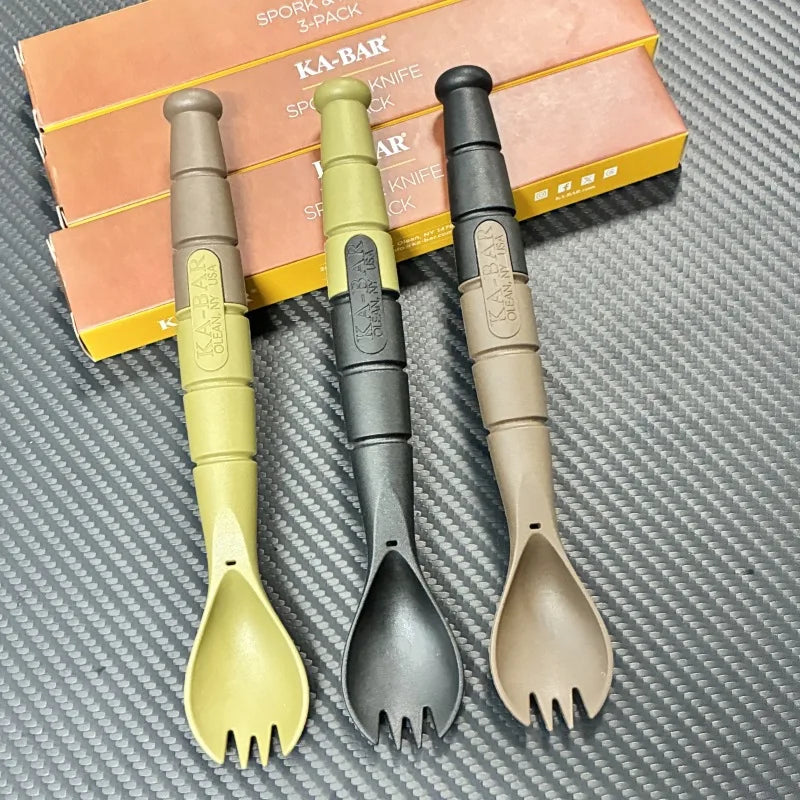 Tactical Mini Cutlery Set EDC Outdoor Multi-Function Tool Fork Spoon Knife Combo Camping Hiking Essential Gear
