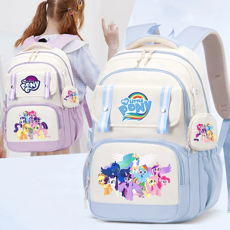 My Little Pony Large Capacity Backpack Cartoon Daypack Travel Commute Knapsack Schoolbag for Kids Girls Mochila With Coin Purse