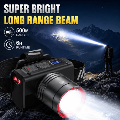 LED Rechargeable Headlamp Adjustable Zoom Waterproof Ultra Bright Headlight USB Head Torch for Camping Hiking Fishing Repair SOS
