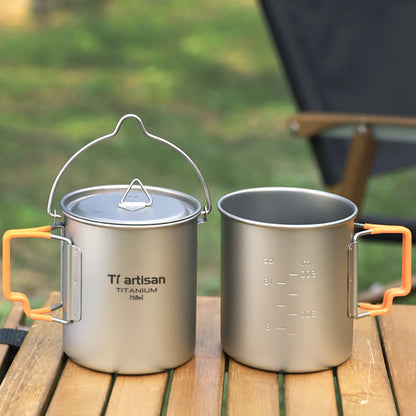 Tiartisan Outdoor Camping Pure Titanium Mug with Collapsible Handle Ultralight Portable Tea Cup Coffee Mug Drinkware