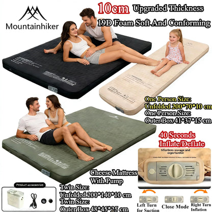 MOUNTAINHIKER Single Double Person Self-inflating Mattress Thick 10cm Compact Folding Camping Sleeping Bed Pad Air Mat Floor