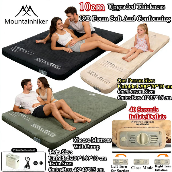 MOUNTAINHIKER Self-Inflating Mattress – 10cm Thick, Single or Double