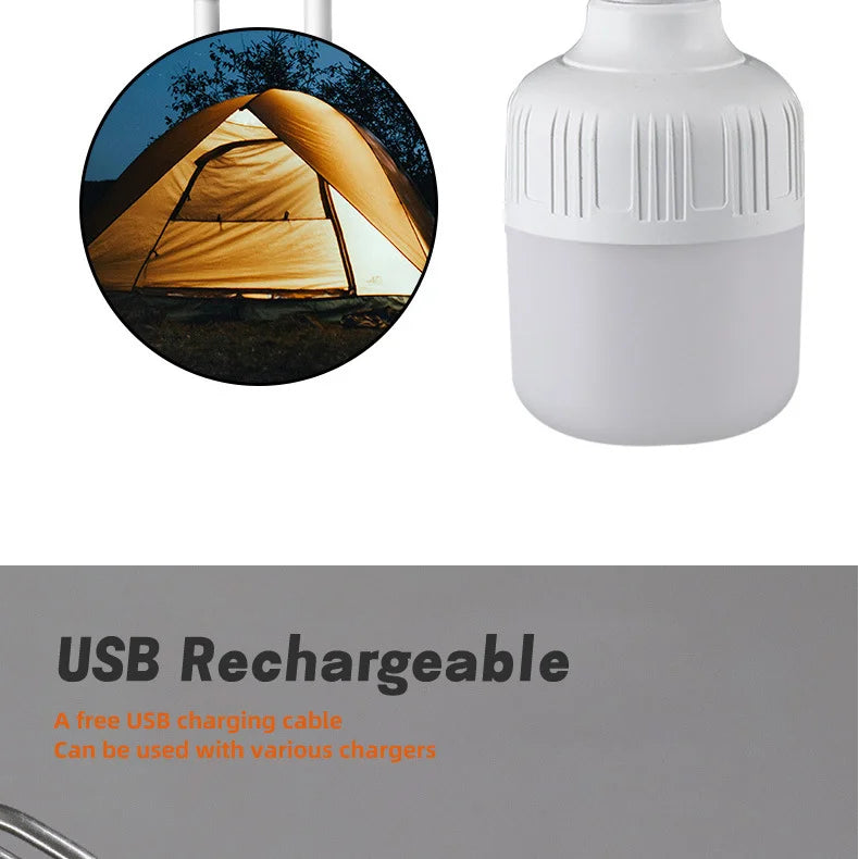 2PCS USB Rechargeable LED Bulb with Hook Portable Emergency Light for Outdoor Camping Fishing Hiking Security