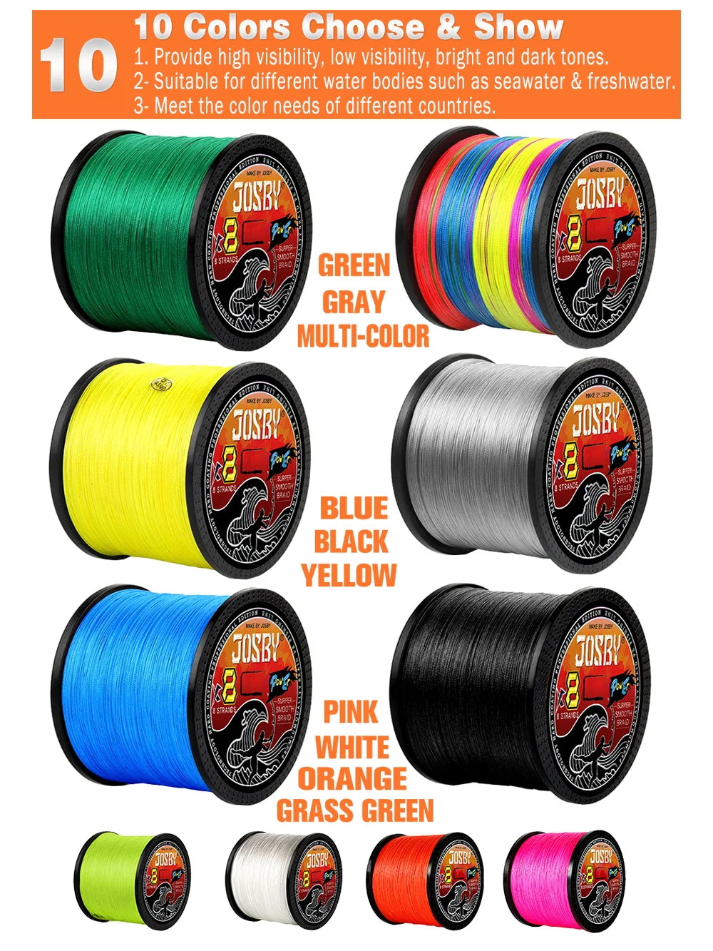 JOSBY 8-Strand PE Braided Line (100-1000m)