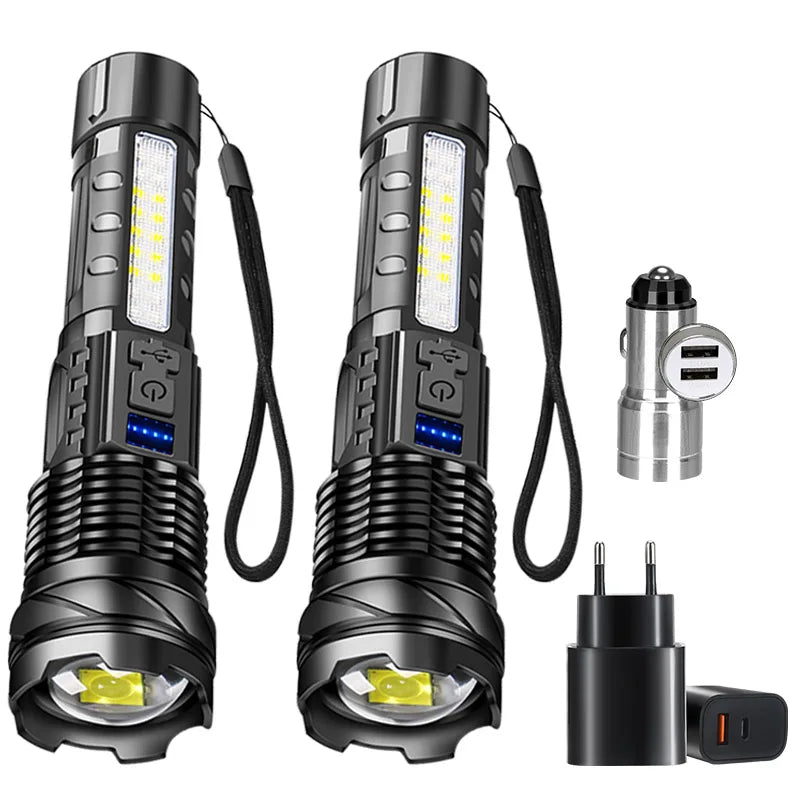 LED Flashlight Rechargeable Torch High Power Strong Light Flashlight Long Range Tactical Zoom Lamp Outdoor Camping Lantern