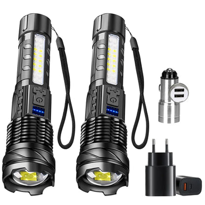 LED Flashlight Rechargeable Torch High Power Strong Light Flashlight Long Range Tactical Zoom Lamp Outdoor Camping Lantern