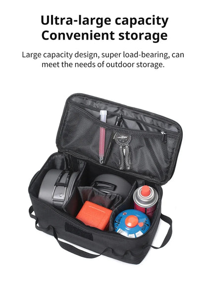 Large Capacity Outdoor Camping Storage Bag - Ground Nail Tool Bag with Picnic Cookware Utensils Kit Gas Canister Organizer