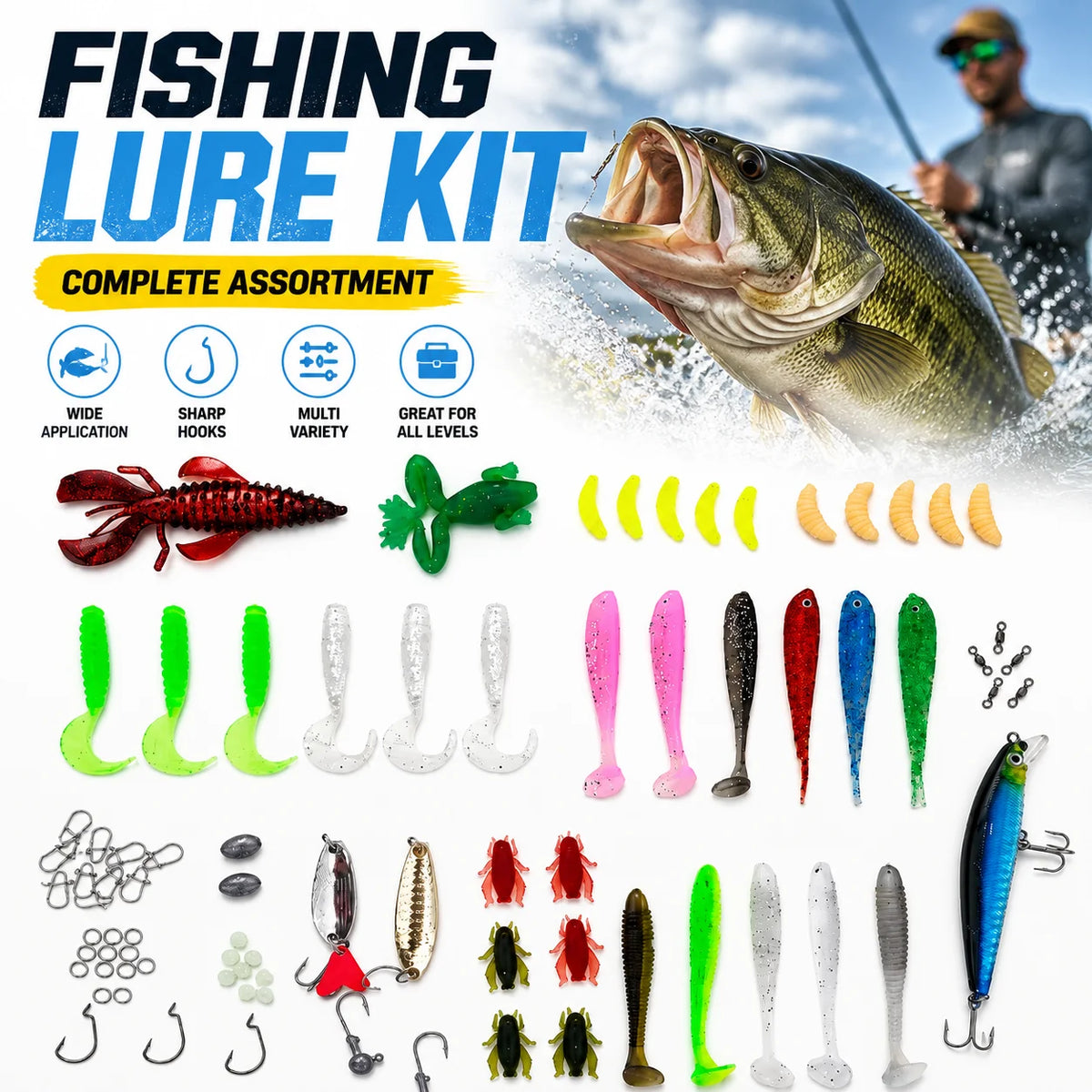 84/107pcs Fishing Lure Kit Soft and Hard Bait Set Gear Layer Metal Jig Spoon For Bass Pike Crank Tackle Accessories with Box