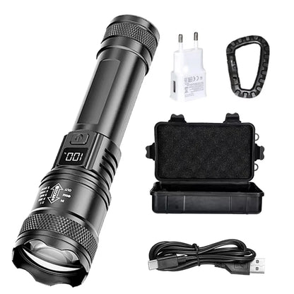 High Strong Power Led Flashlights 300000LM Tactical Torch with Display Light USB Charging Camping Fishing Defensa Zoom Lantern
