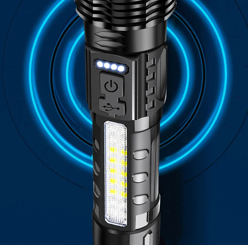 LED Flashlight Rechargeable Torch High Power Strong Light Flashlight Long Range Tactical Zoom Lamp Outdoor Camping Lantern