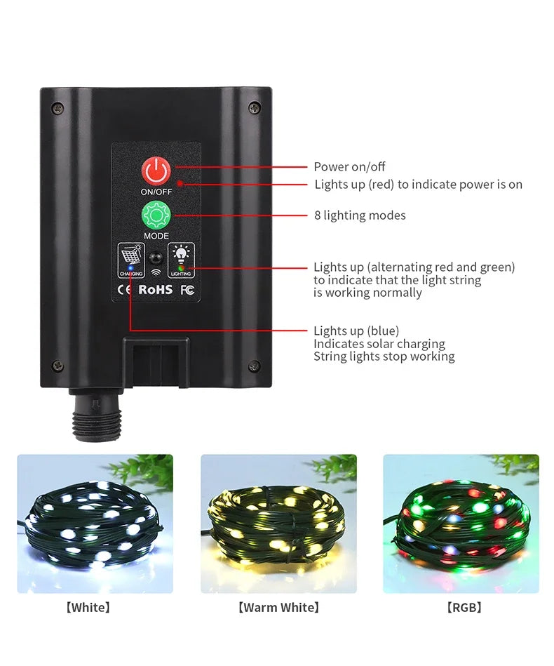 100M Leather LED Solar Fairy String Lights Waterproof Outdoor Garland High Power Solar Lamp for Garden Christmas Holiday Decor