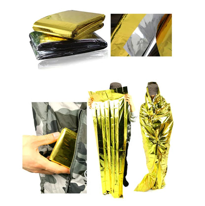 160*210cm Emergency Blanket Waterproof Keep Warm Blanket Camping Survival Tool Life Saving First Aid Insulation Tools  Gold