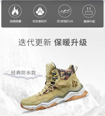 RAX Hiking Boots Men Waterproof Winter Snow Boots Fur lining Lightweight Trekking Shoes Warm Outdoor Sneakers Mountain Boots Men