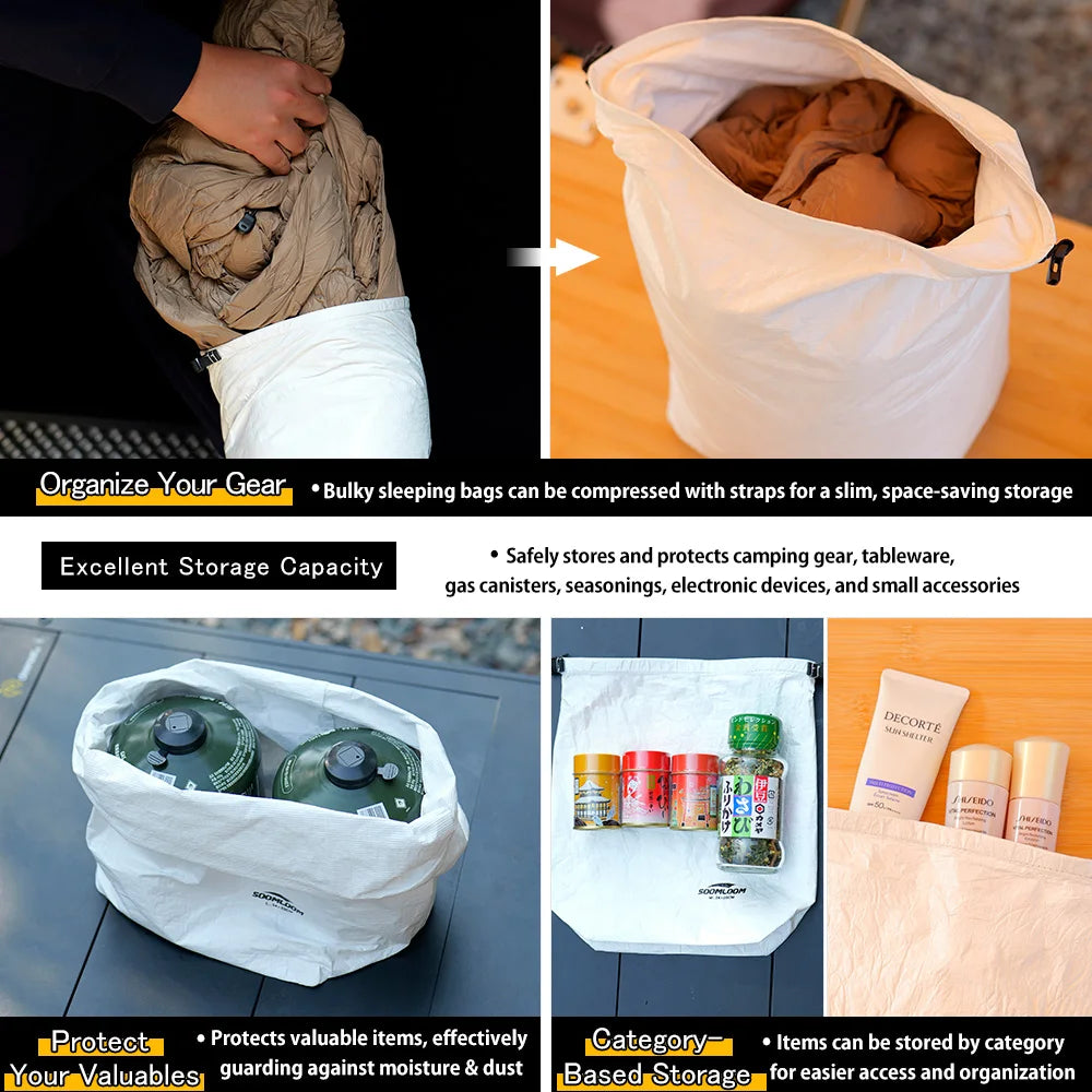 Soomloom Tyvek Storage Bag Set, Ultralight Tear-Resistant Organizer Bags for Hiking Camping Gear, Clothing Dust Sack