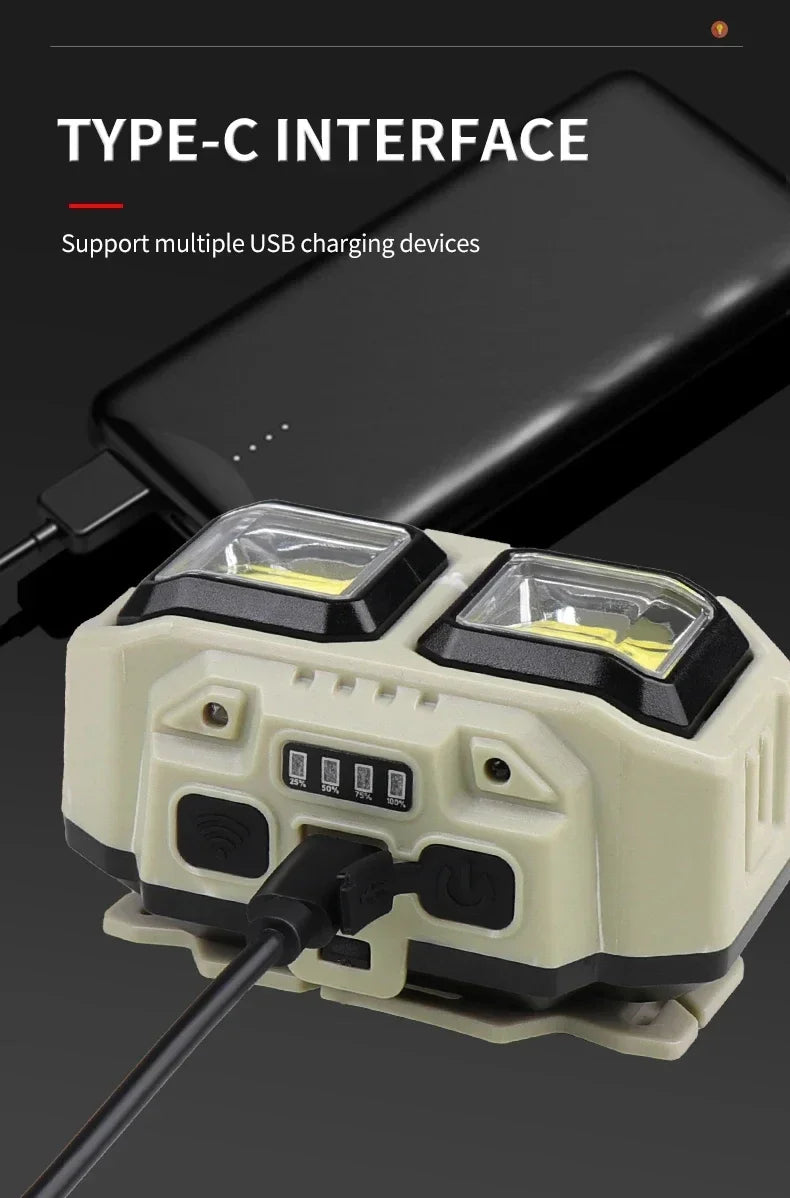 COB LED Powerful Headlamp USB Rechargeable Head Torch USB Rechargeable Waterproof Outdoor Camping Fishing Hunting Search Lantern