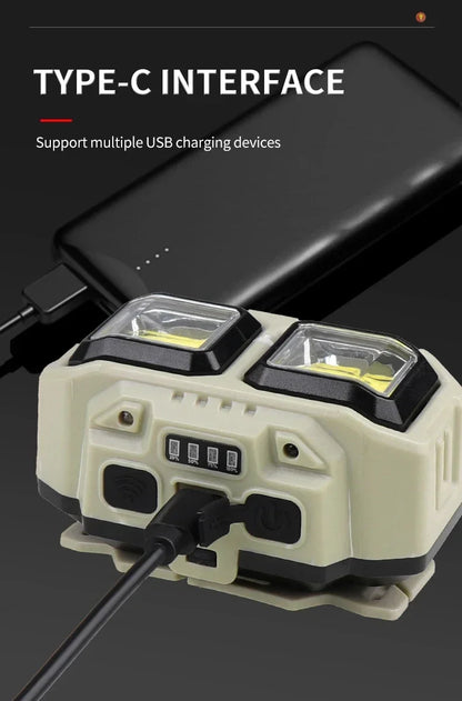 COB LED Powerful Headlamp USB Rechargeable Head Torch USB Rechargeable Waterproof Outdoor Camping Fishing Hunting Search Lantern