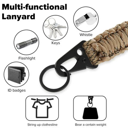 Heavy Duty Braided 550 Paracord Neck Lanyard Keychain Survival Parachute Rope Lanyard Necklace HK Clip Key Ring Outdoor Tools