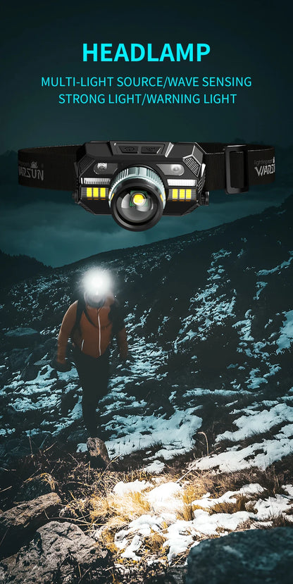 WARSUN WD09 Powerful Led Headlamp Headlight Zoom Head Lamp Flashlight 18650 battery USB Rechargeable Fishing Lantern Head Torch