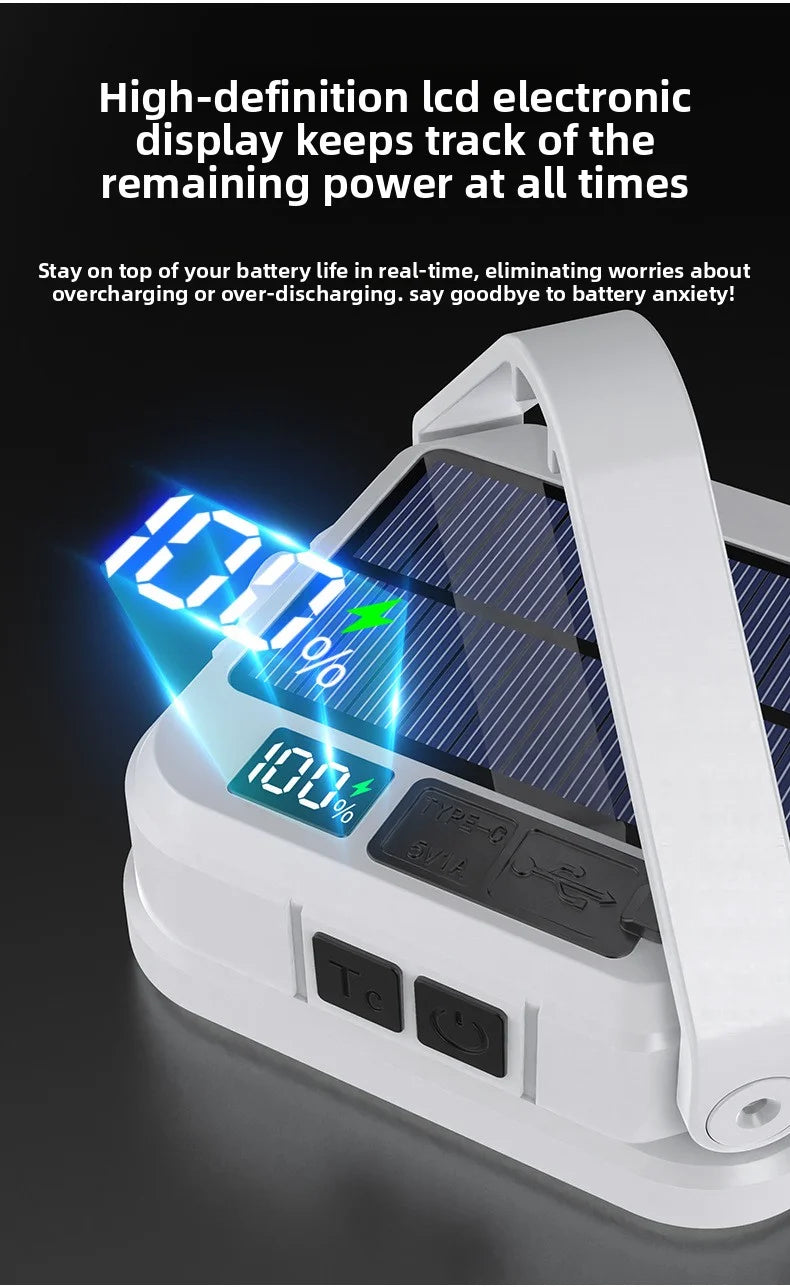 Emergency Lighting Solar Camping Light Portable Outdoor Tent Work SMD Rechargeable LED Hanging Lamp with Digital Power Display