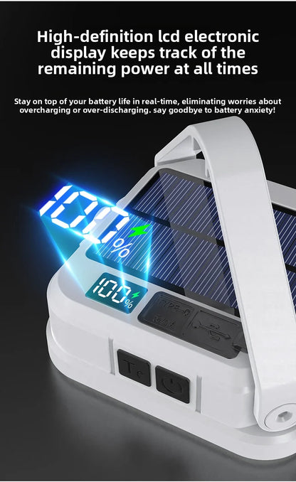Emergency Lighting Solar Camping Light Portable Outdoor Tent Work SMD Rechargeable LED Hanging Lamp with Digital Power Display