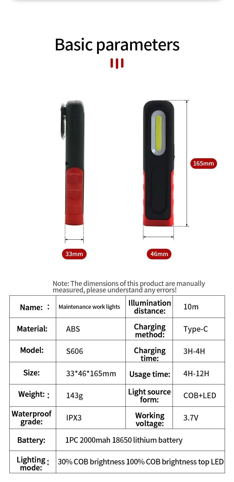 Portable USB Rechargeable Work Light Magnetic COB LED Flashlight Hanging Lamp with Built-in Battery Camping Torch